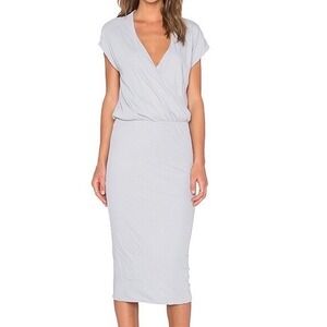 NWT James Perse Sleeveless Wrap Midi Dress Fog Gray Cotton Surplice Size 4